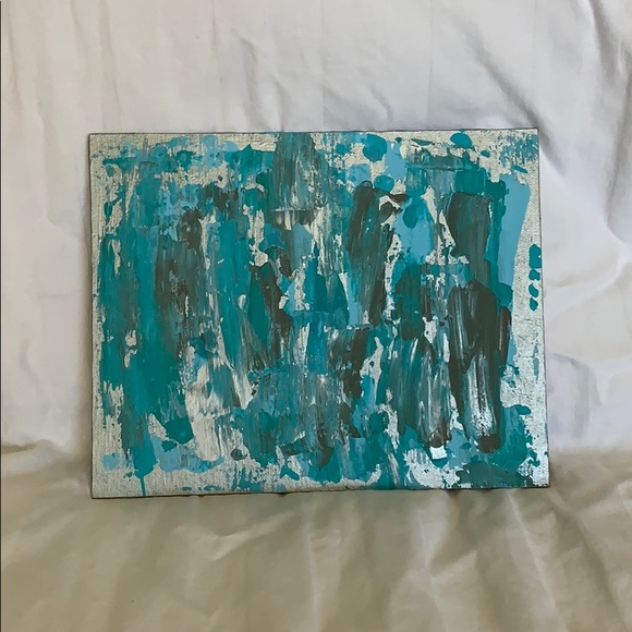 Original canvas panel! Aqua, silver, teal & grey - Picture 2 of 6